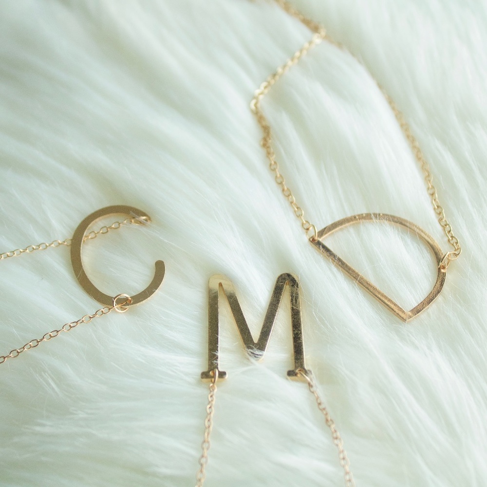 Gold Block Initial Necklace